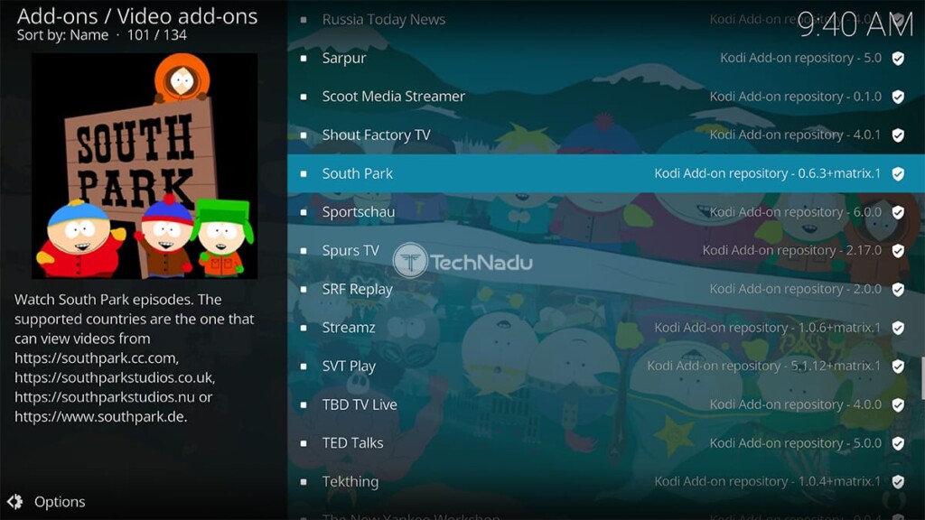 Locating South Park in Kodi Official Repository