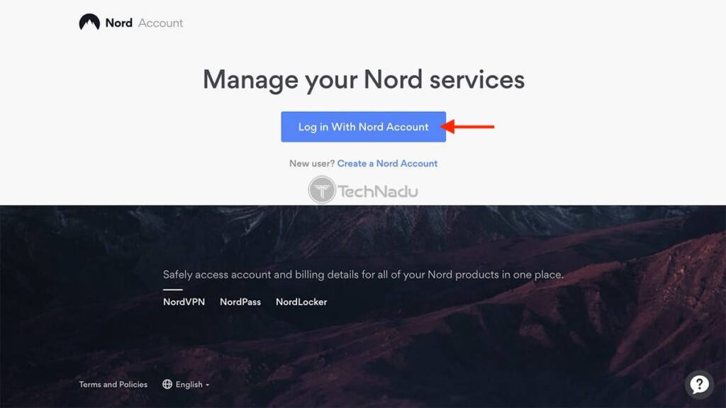 Log In Screen for Nord Account