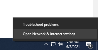 how to open network & internet settings on windows 10
