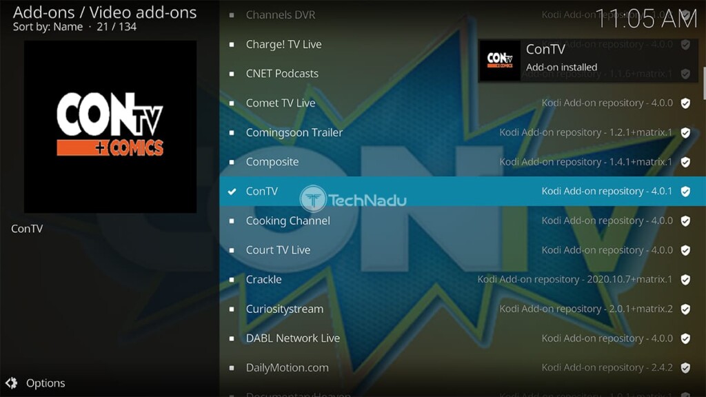 Notfication ConTV Installed on Kodi