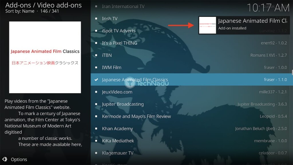 Notification About Installing Japanese Animated Film Classics on Kodi