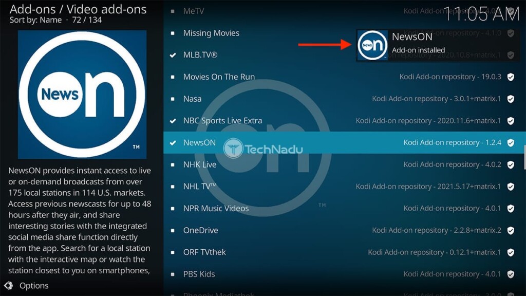 Notification About the NewsON Kodi Addon Installed