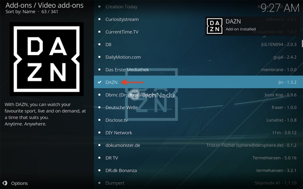 Notification Saying DAZN Installed on Kodi