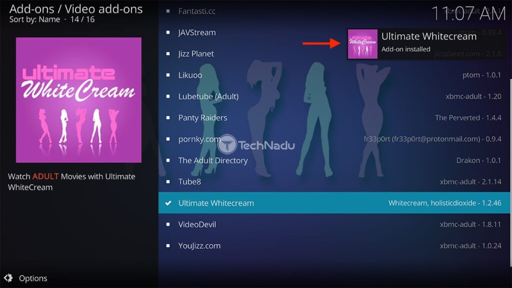 Notification Saying Ultimate Whitecream Installed on Kodi