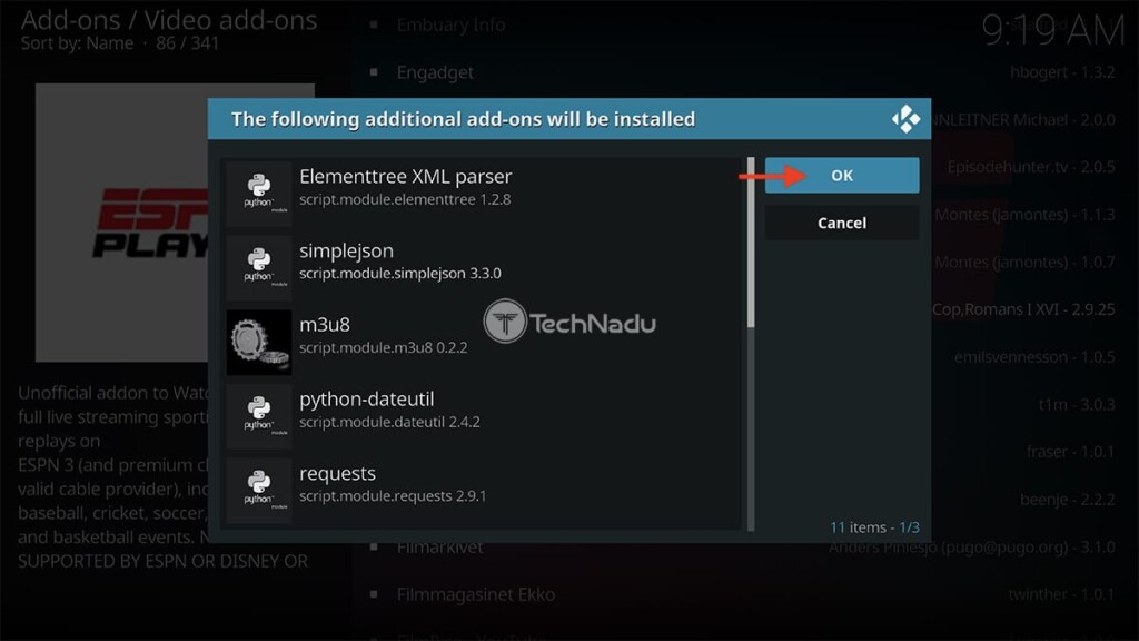 Required Dependencies for ESPN 3 on Kodi