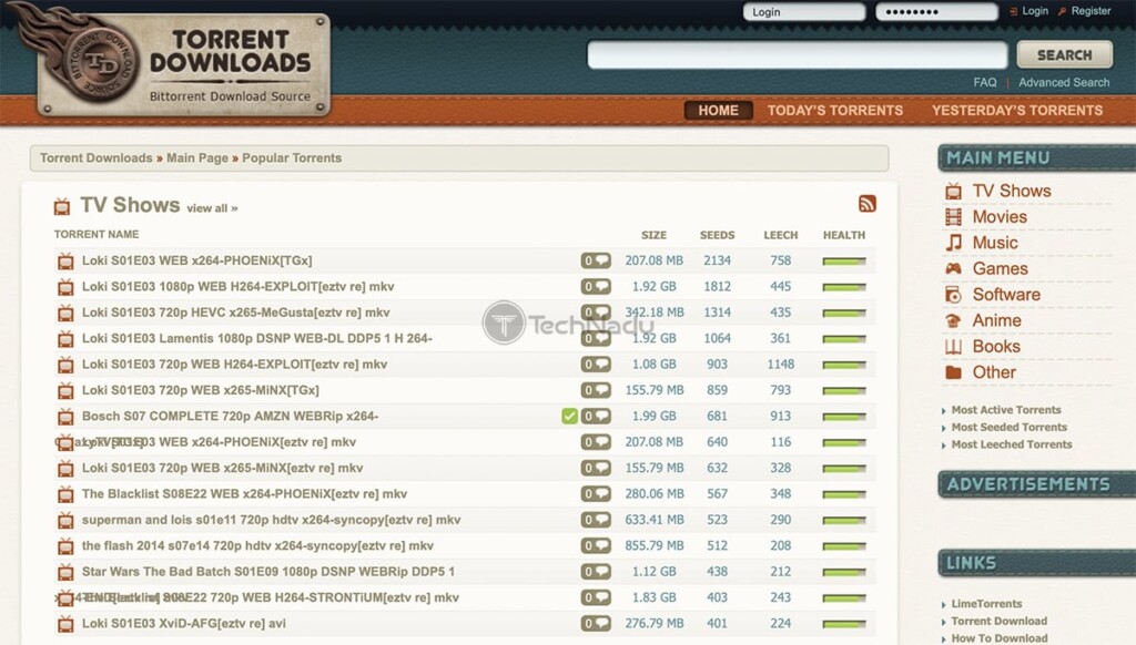 Torrentdownloads Homepage