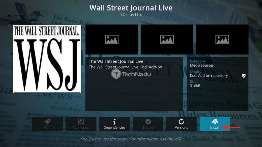 Wall Street Journal Live Install Button Kodi Interface