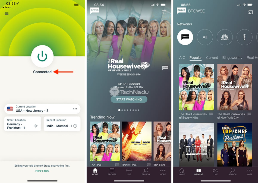 Watching Bravo TV Outside the US on iPhone via ExpressVPN