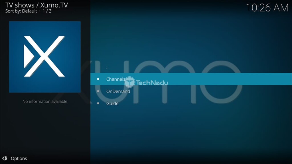 XUMO TV Home Screen on Kodi