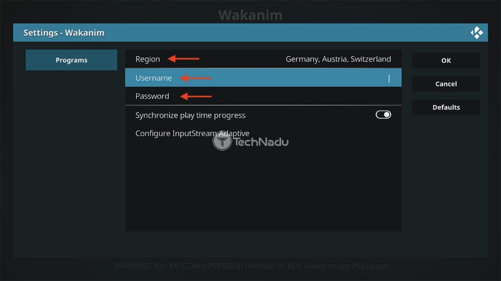 Adding Username and Password for Wakanim on Kodi
