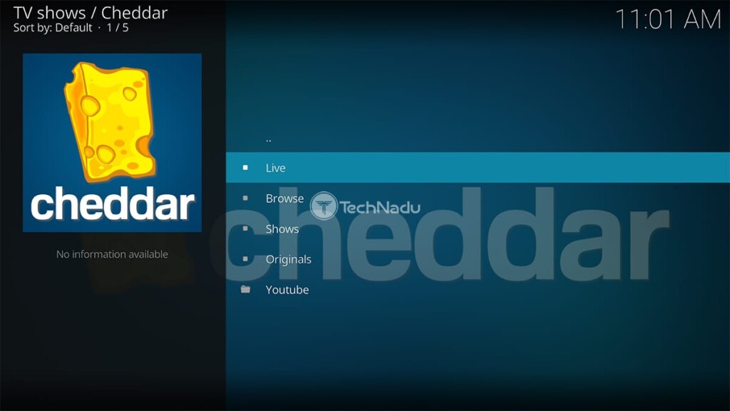 Cheddar on Kodi Home Screen