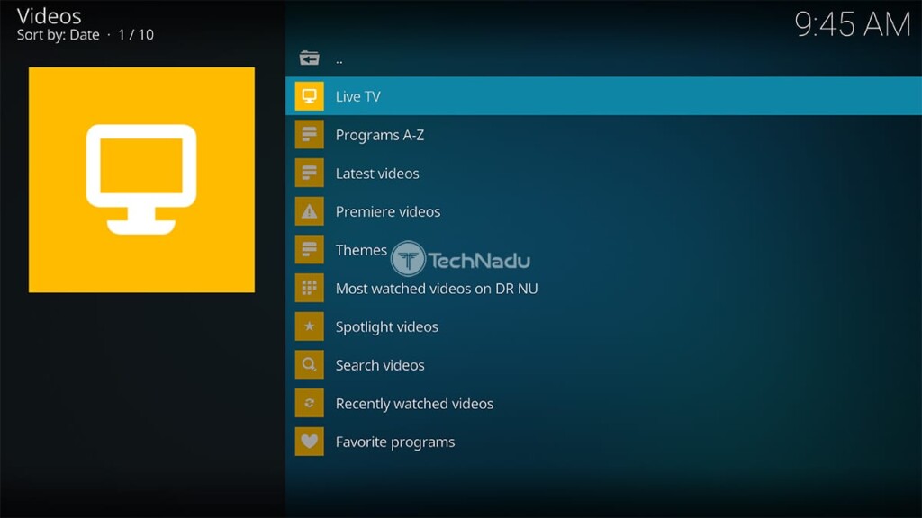 DR TV Home Screen on Kodi