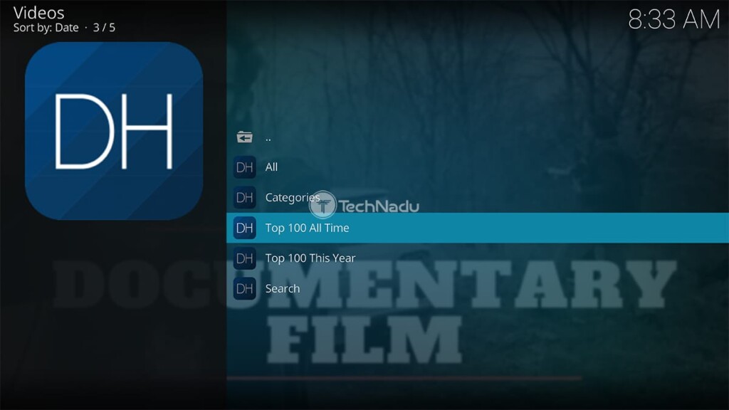 Documentary Heaven Kodi Addon Home Screen