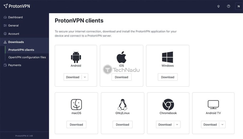 Download Center ProtonVPN Dashboard