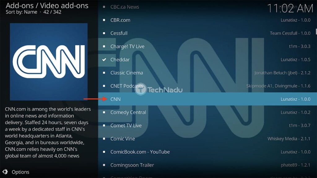 Finding CNN in Kodi Official Repository