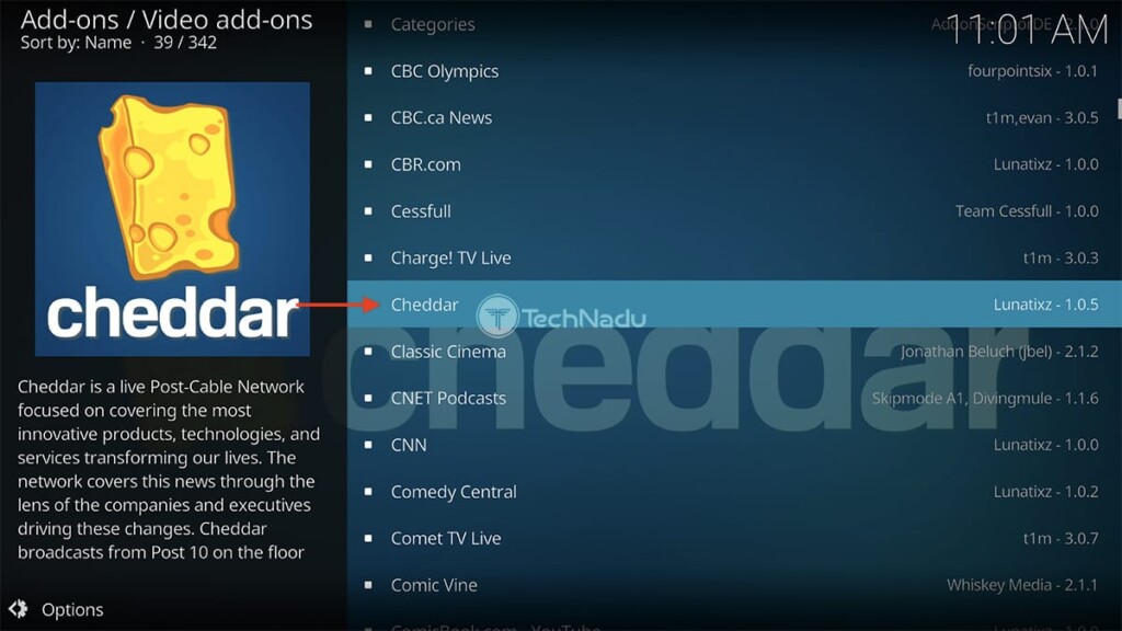 Finding Cheddar in Kodi Repository