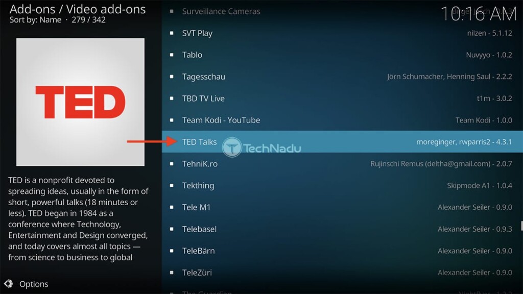 Finding TED Talks in Kodi Official Repository