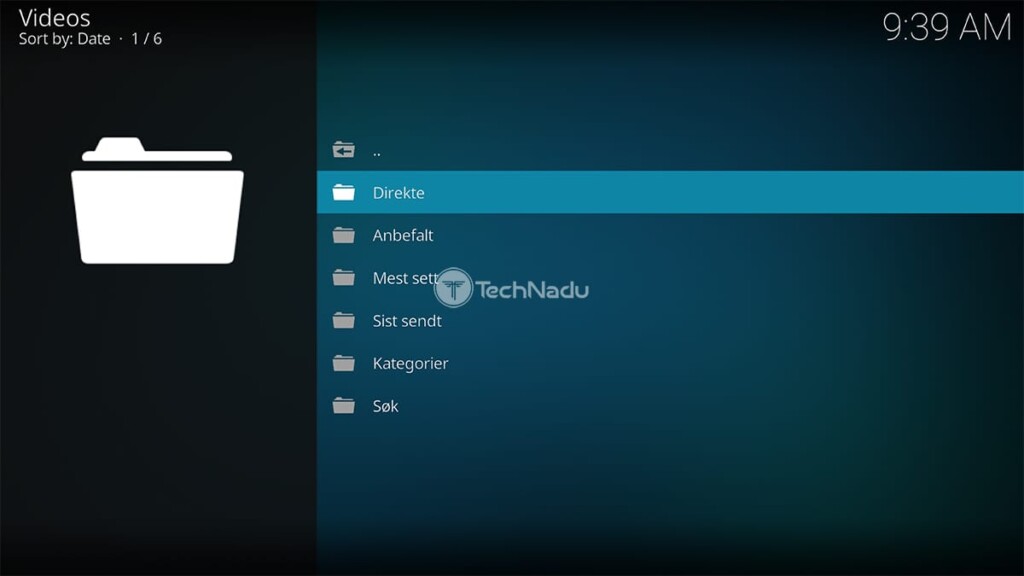 Home Screen of NRK Nett-TV Kodi Addon