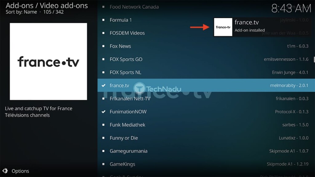 Kodi Notification Saying France TV Installed