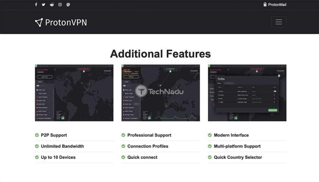 Listing Prominent Features of ProtonVPN