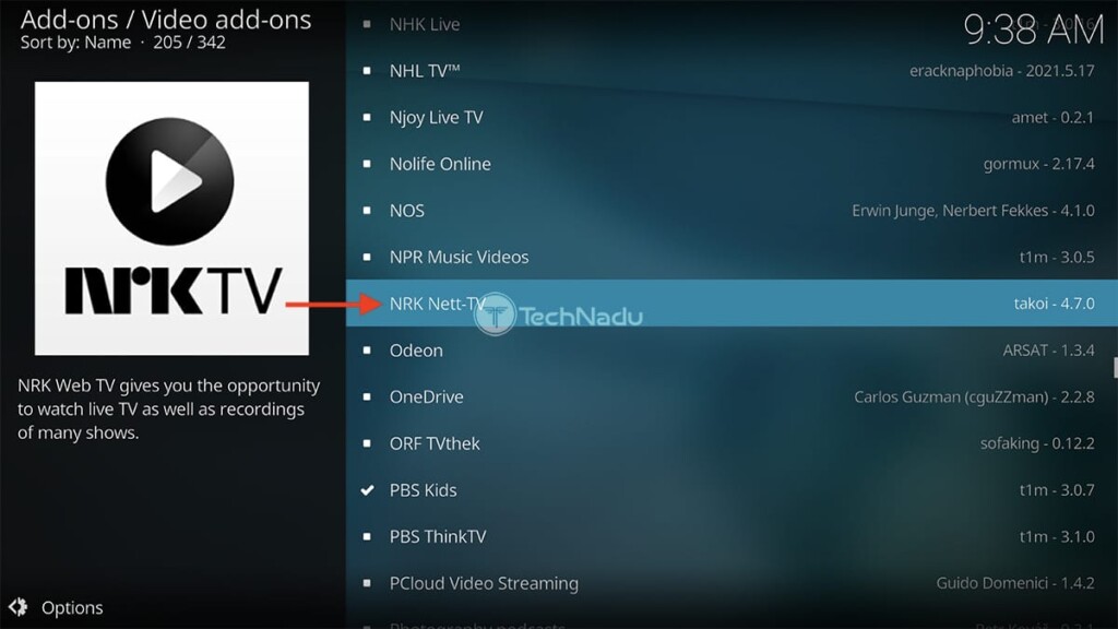 Locating NRK Nett-TV in Kodi Repository