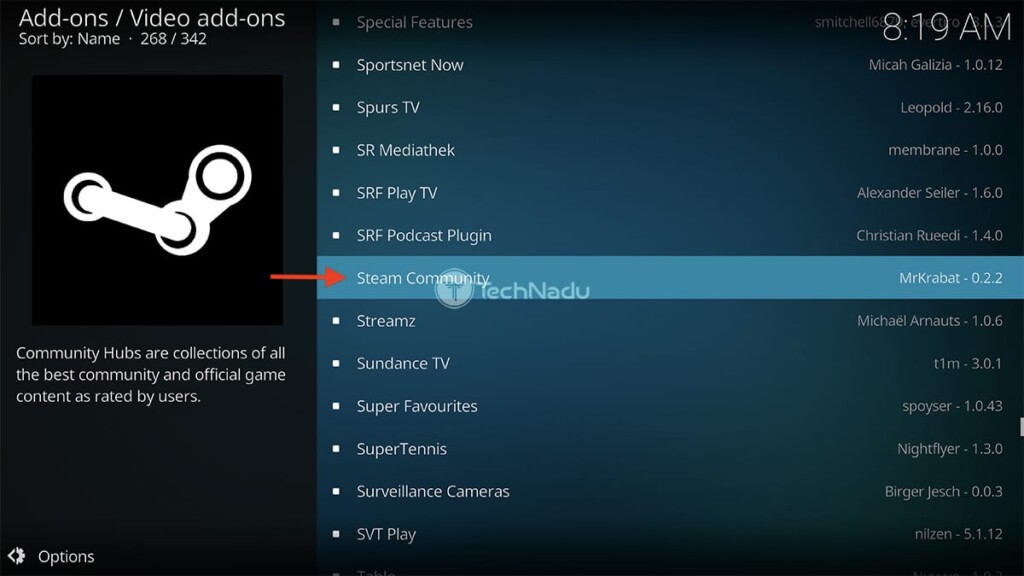 Locating Steam Community in Kodi Official Repository