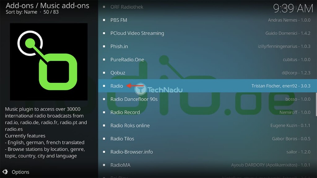 Navigating Radio Addon for Kodi in Official Repository