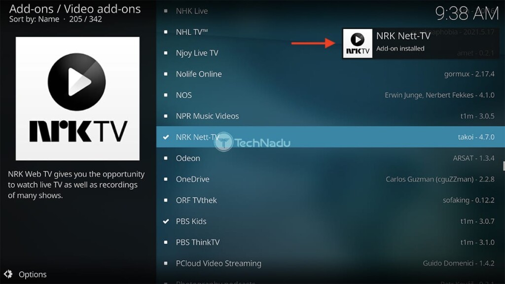 Notification Saying NRK Nett-TV Installed on Kodi