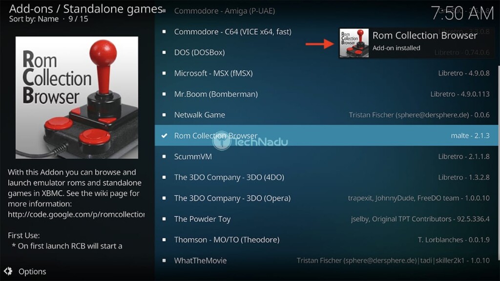Notification Saying ROM Collection Browser Installed on Kodi