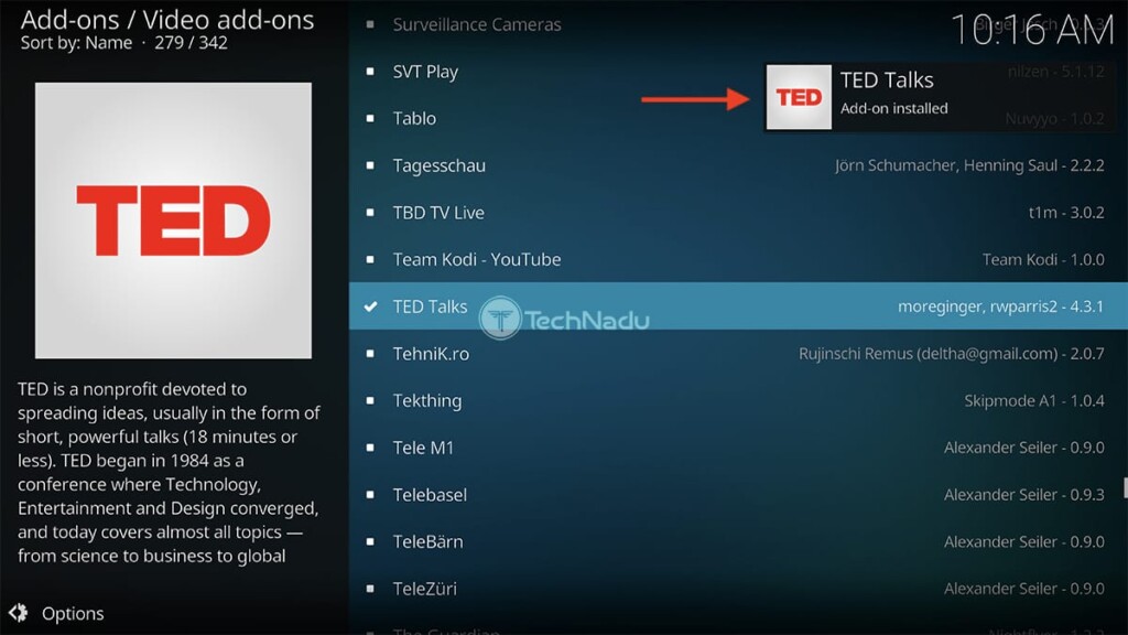Notification Saying TED Talks Installed