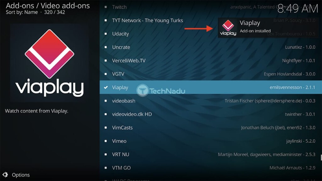 Notification Saying Viaplay Kodi Installed