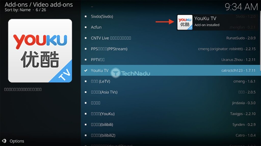 Notification Saying YouKu TV Installed