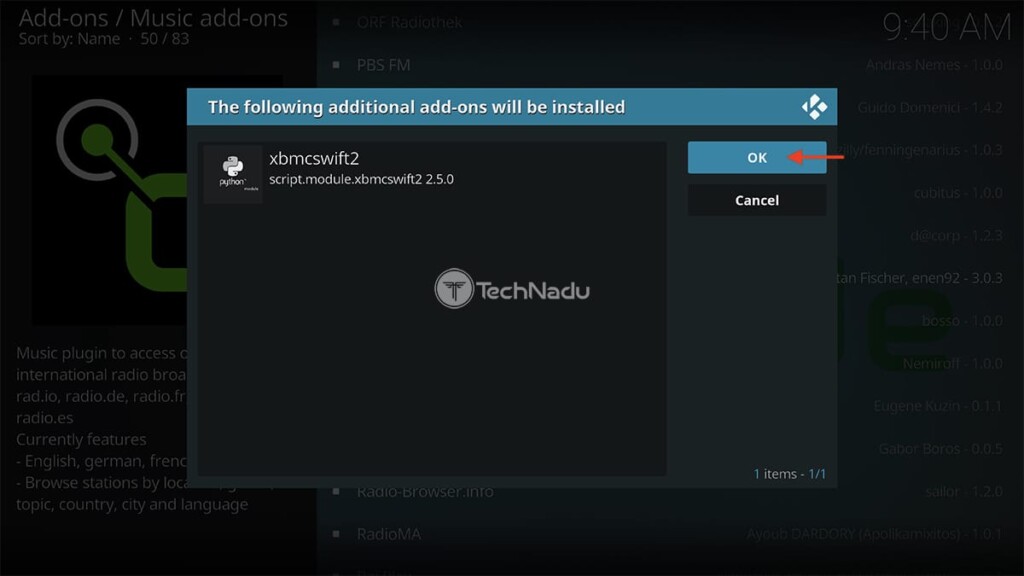 Required Dependencies for Radio on Kodi