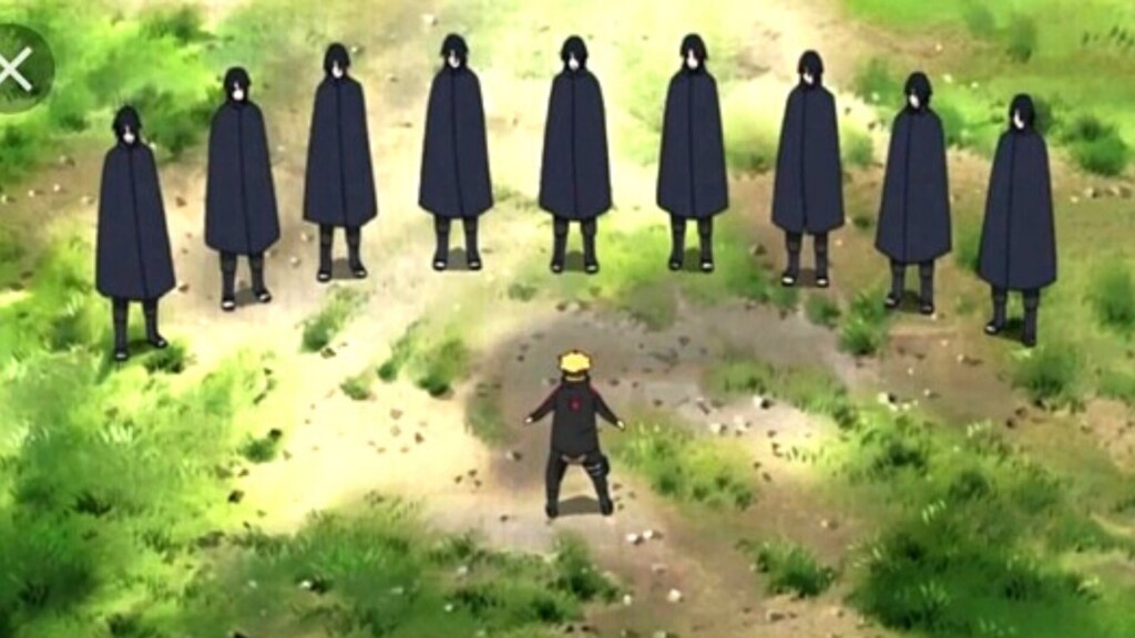 Sasuke using the Shadow Clone Jutsu in Naruto