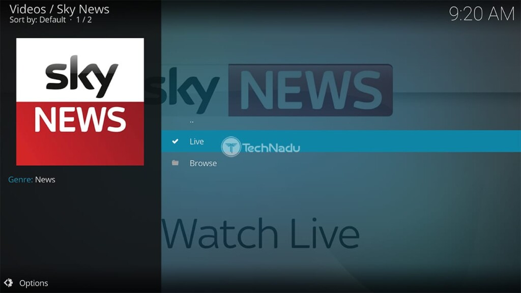 Sky News for Kodi Home Screen