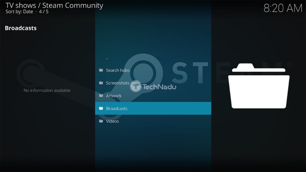 Steam Community on Kodi Home Screen