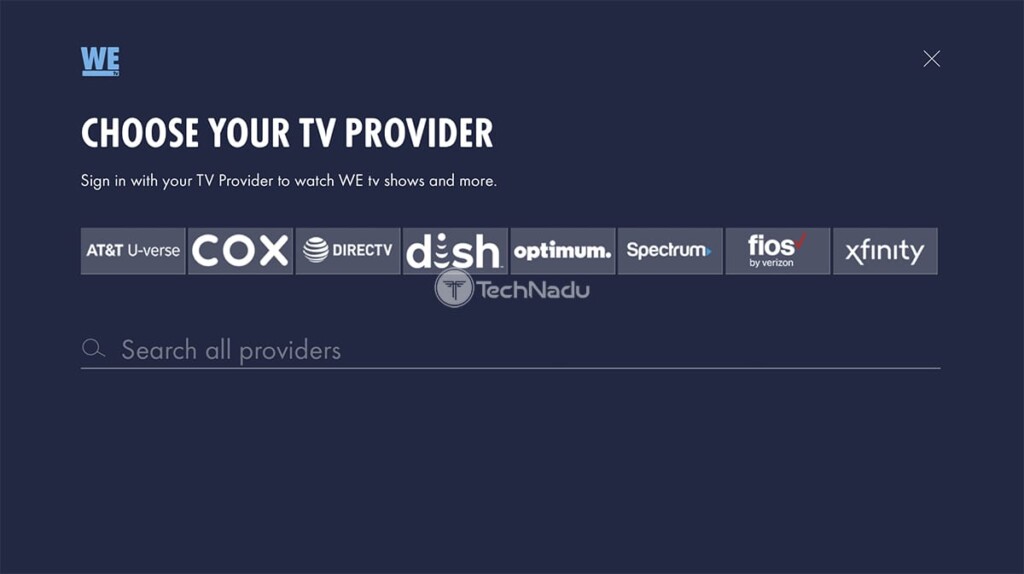 WE TV Asking for TV Provider Credentials