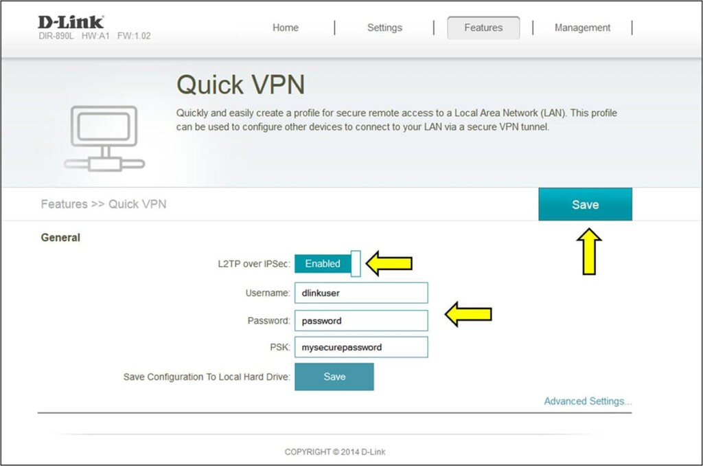 Activating VPN on D-Link Router via Admin Panel