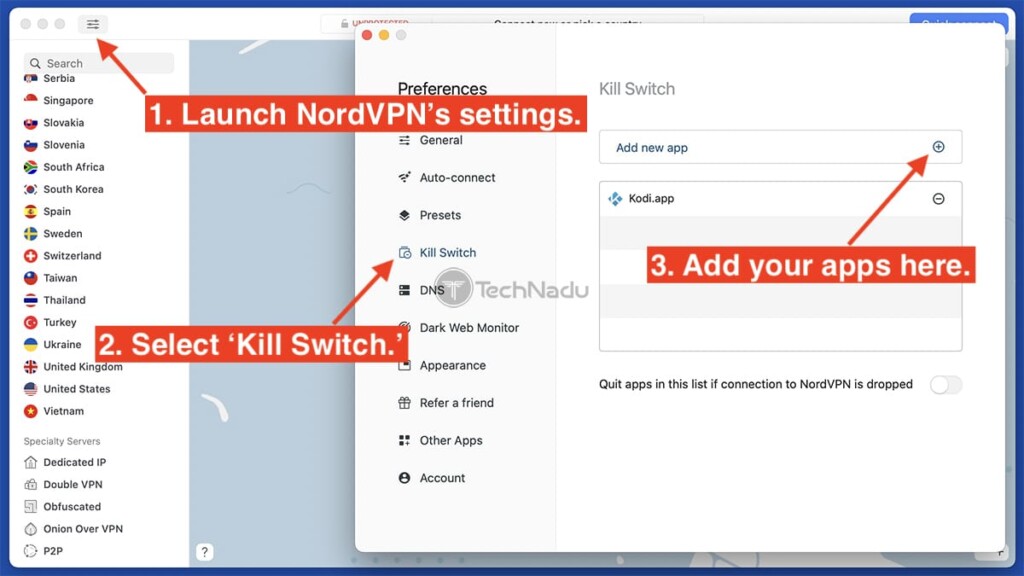 Adding Apps to NordVPN's Kill Switch