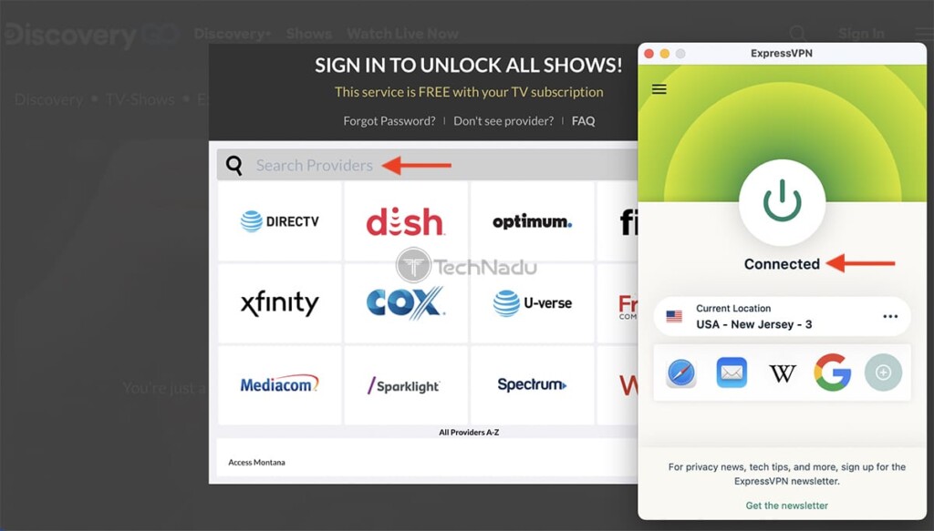 Entering TV Provider Credentials to Unlock Discovery GO
