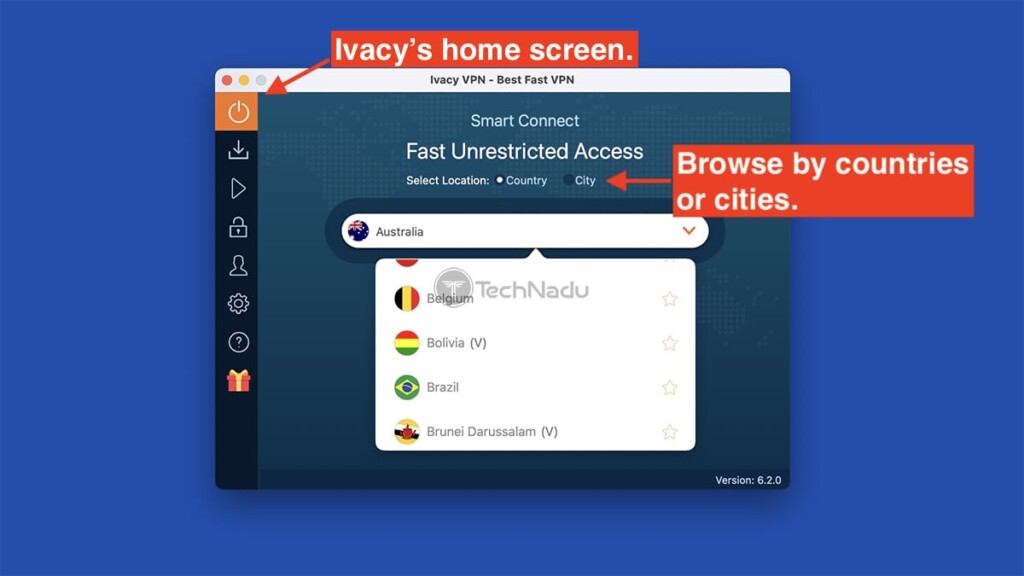 Home Screen Interface Ivacy for Mac