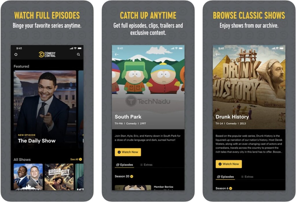 Promo Images of Comedy Central from iOS App Store