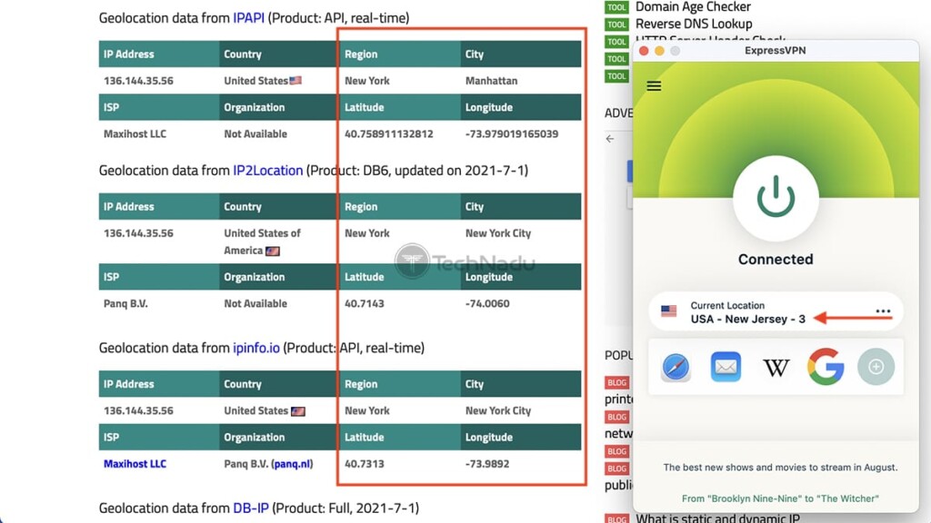 Tracing IP Location Data of a VPN Connection