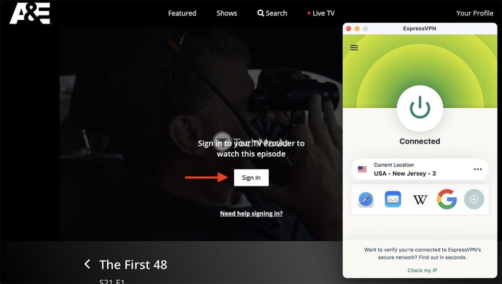 Watching AE Outside the US Using ExpressVPN on a Computer