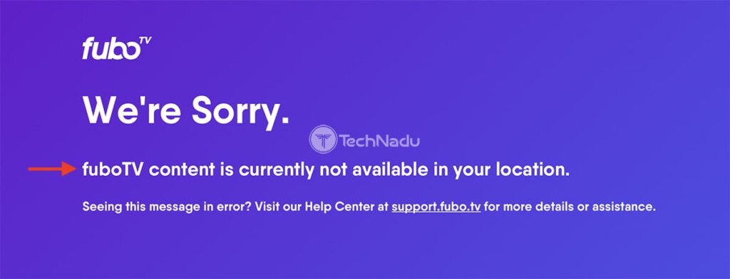 fuboTV Geo Block Message