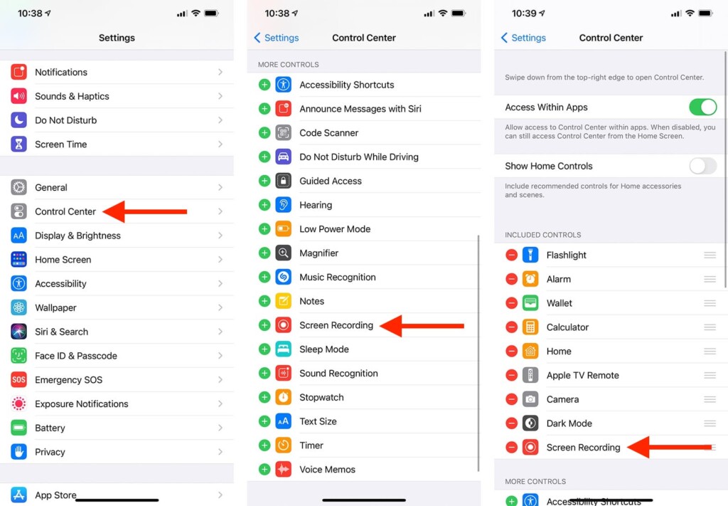 Steps to Add Screen Recording to iOS Control Center