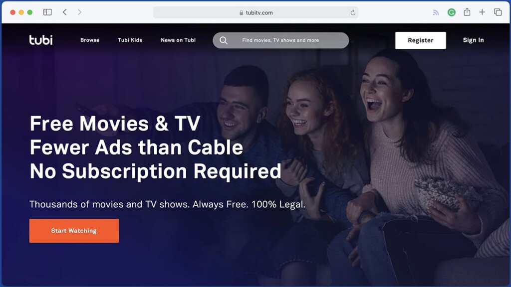 Tubi TV Website Home Page
