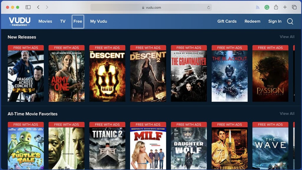 VUDU Website Home Page