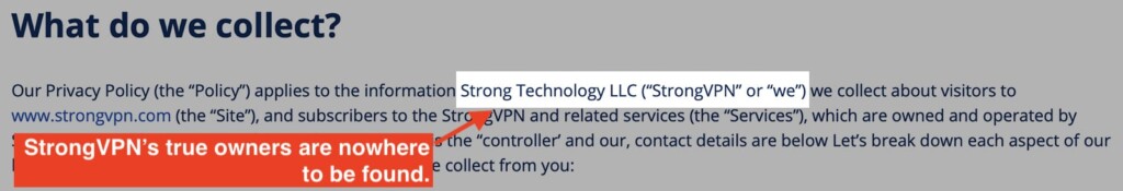 Clip from StrongVPN's Privacy Policy